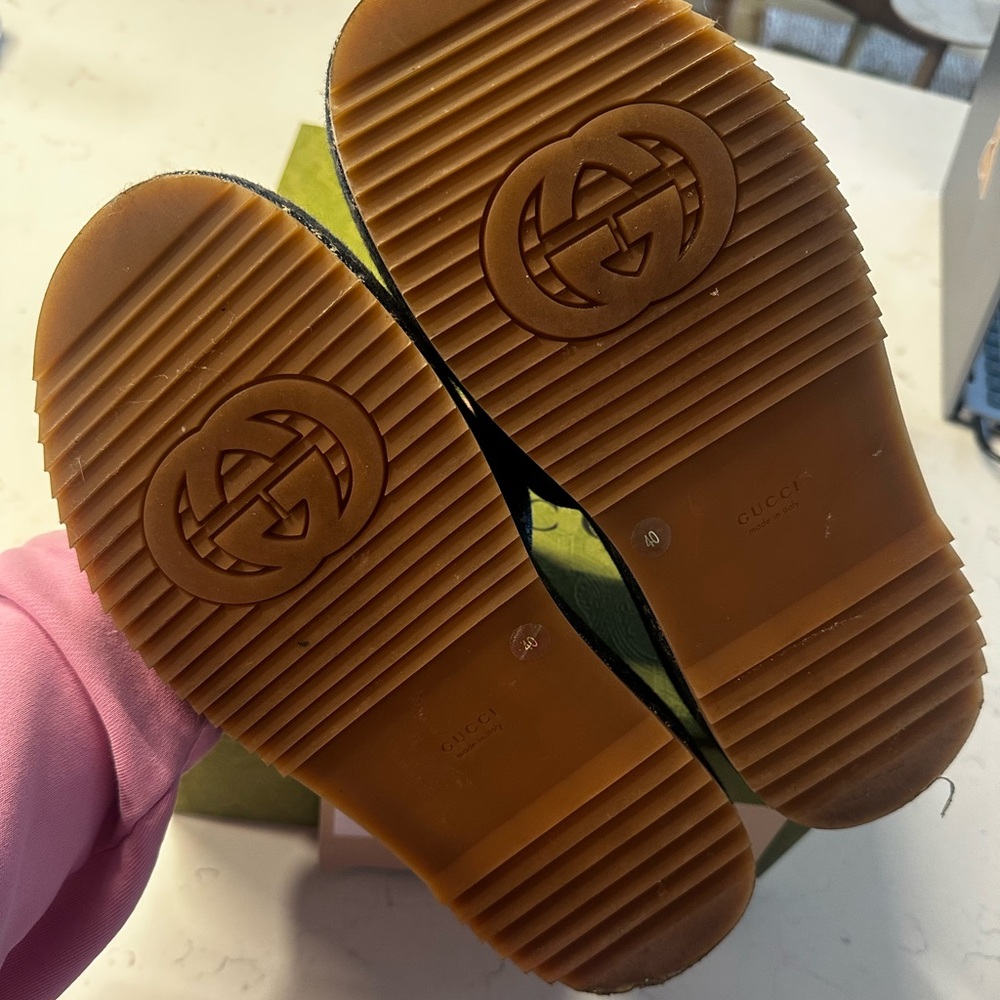 Gucci Navy Monogram Platform Sandals - Picture 8 of 12